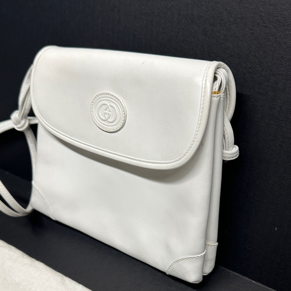 Gucci Purse Shoulder Bag Italian Leather Square White Gold Vintage With Dustbag - Picture 4 of 17